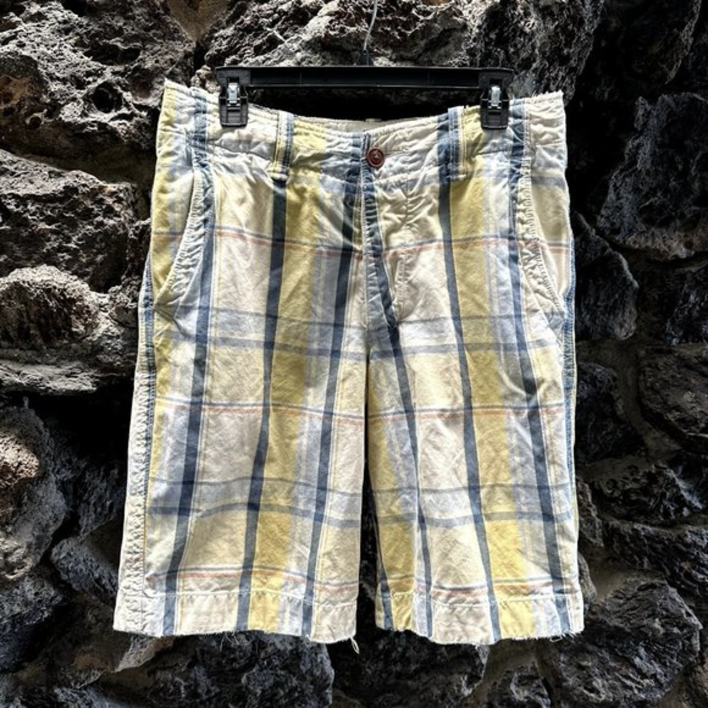 Vintage Y2K Abercrombie & Fitch‎ Men’s Plaid Shorts Size 30 White Blue Yellow
